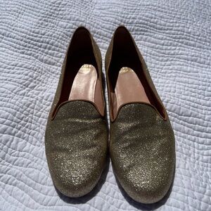 Stuart Weitzman Glitter Slip-On Loafers in Metallic Gold Size 9